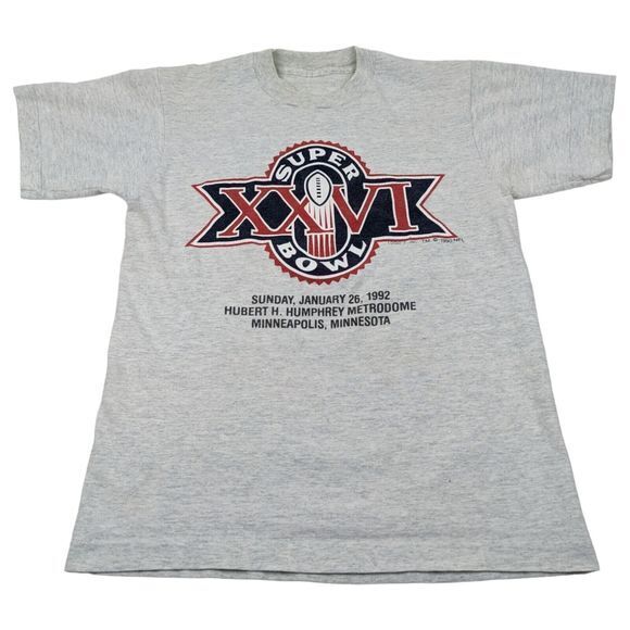 Vintage NFL Super Bowl XXVI 1992 Gray Single Stitch‎ LOGO 7 T-Shirt Sz S/M - Picture 2 of 9
